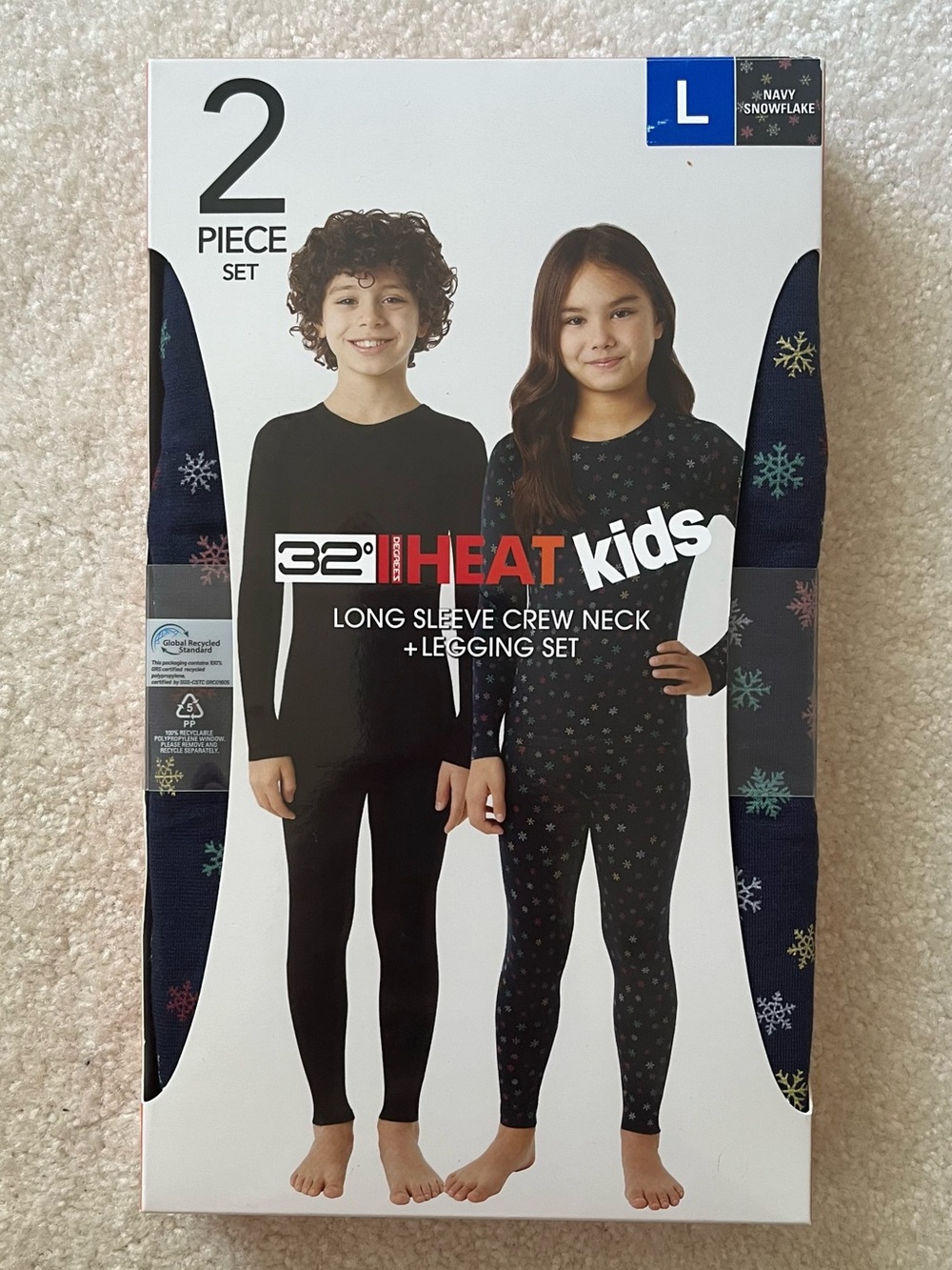 32 Degrees Kids Navy Snowflake Thermal Long Sleeve Crew & Legging Set For Boys